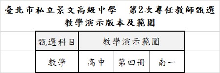 第二次專任教師甄選-教學演示版本及範圍