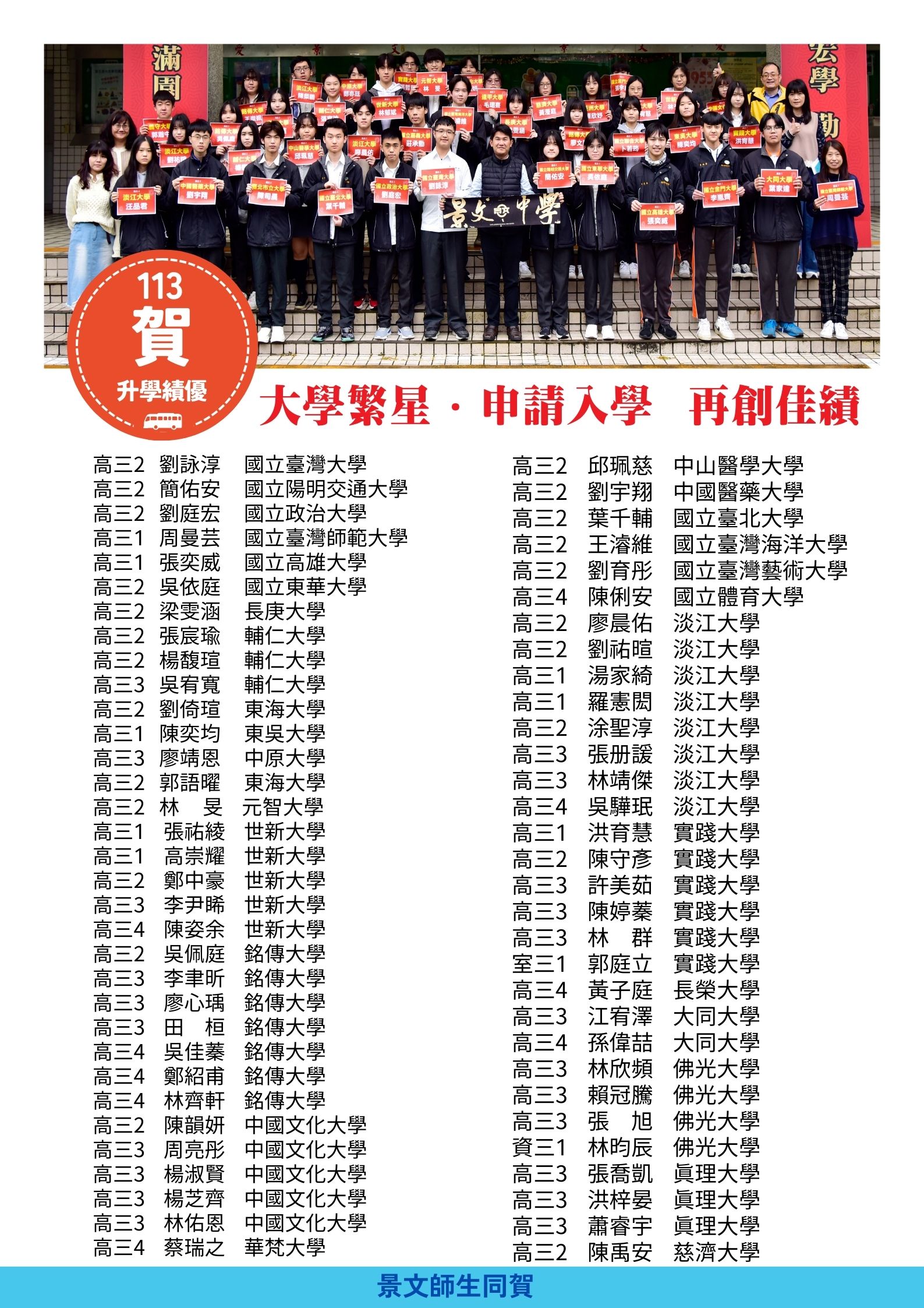 大學繁星．申請入學 再創佳績